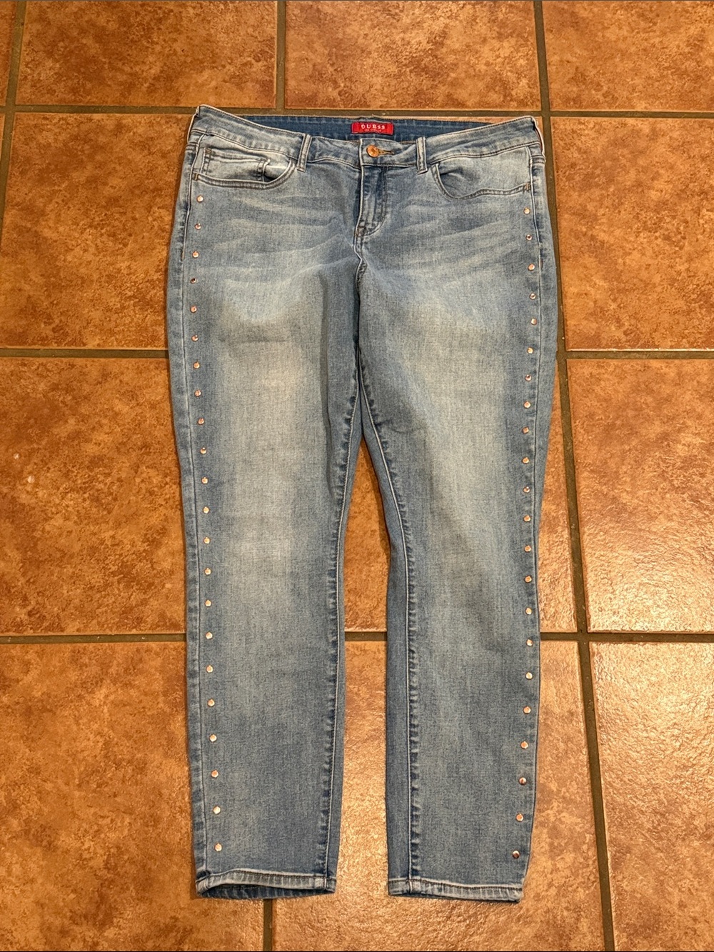 Guess Light Blue Skinny Jeans with Side Stud Accents